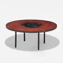 coffee table by Roger Capron, c. 1965, enameled steel, ceramic tiles, tinted grout, sold Mar 2020
