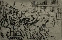 Cafe en Banlieue by Paul Wieghardt, c.1934, etching, sold May 2004