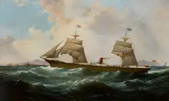 Samuel Walters, The Guion Line's Manhattan outward bound for Liverpool off the Skerries, Anglesey, oil on canvas