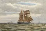 Frants Landt, A schooner at sea, oil on canvas