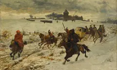 Rudolf Otto von Ottenfeld, Cossacks on the move in a snowy landscape, oil on panel