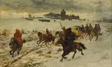 Rudolf Otto von Ottenfeld, Cossacks on the move in a snowy landscape, oil on panel
