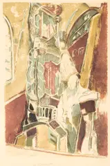 Michel Kikoine, In the Synagogue, 1920s, Lithograph in colors, on wove paper