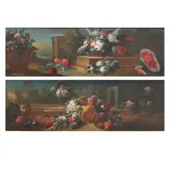 Neopolitan School, Still lives with flowers and fruit (a pair), both oil on canvas