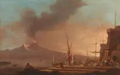 Italian School, The Bay of Naples with Vesuvius in the distance, oil on canvas laid down on board