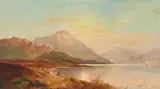 Charles John Edward Leslie, A tranquil loch with a fisherman, oil on canvas