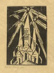 Kathedrale by Lyonel Feininger, 1919, Holzschnitt auf gelblichem Seidenpapier, sold May 2019