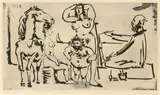 Pablo Picasso, Le peintre sur la plage, 1955, Aquatinta in Aussprengtechnik auf Arches-Velin