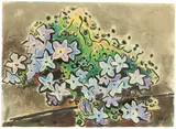 Karl Schmidt-Rottluff, Blumenstillleben, 1968, Farbkreide und Tuschpinsel, zum Teil laviert, auf weißem Karton