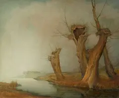 Franz Lenk, Weiden am Wasser, 1937, Öl und Eitempera auf Leinwand auf Hartfaser