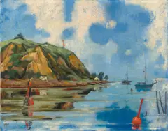 Hafenlandschaft“ („Am Haff (Lebbin)“) by Max Kaus, Um 1931, Öl auf Leinwand, sold Dec 2017
