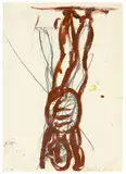 Georg Baselitz, Ohne Titel (Entwurf für eine Holzskulptur), 1982, Öl, Grafit und Bleistift auf Velin