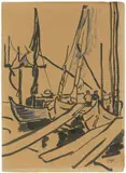 Max Pechstein, Beladen der Keitelkähne, 1909, Tuschpinsel und Aquarell auf festem Velin