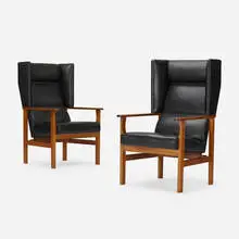 Sven Ivar Lind, lounge chairs, pair, c. 1980, leather, teak