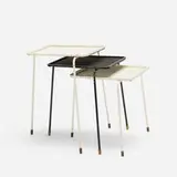 Mathieu Matégot, Soumba nesting tables, set of three, 1953, enameled steel, brass