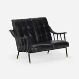 Jacques Adnet, settee, c. 1950, stitched leather, brass