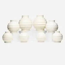 Keith Murray, vases, set of eight, 1933-40, Moonstone glazed earthenware