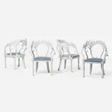J. Antony Redmile, European Fallow Horn chairs, set of four, c. 1980, lacquered resin, lacquered wood, upholstery
