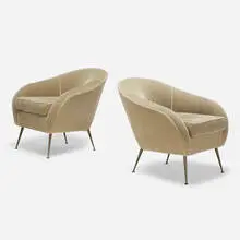 Lucien Rees Roberts, lounge chairs from Barneys Chicago, 2016, upholstery, brass