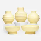 Keith Murray, collection of five vessels, c. 1930, Matt Straw glazed ceramic