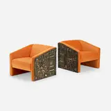 Adrian Pearsall, lounge chairs, pair, c. 1975, bronze resin over wood, upholstery