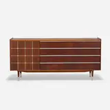William Hinn, chest of drawers, c. 1960, walnut, aluminum