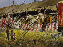 Walter Krawiec, untitled (Circus Horse Stable), oil on board