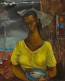 Fred Jones, Lady with Plate of Fish, oil on canvas