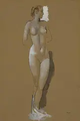 Nude by Pere Pruna i Ocerans, 1928, ink, watercolor and gouache on buff paper, sold Nov 2003