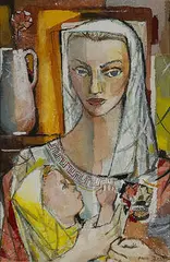 Fred Jones, Mother and Child, watercolor on paper