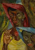 Fred Jones, Two Veiled Ladies, oil on board with gilding