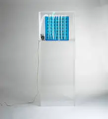 untitled (sculpture) by Chryssa, Plexiglas, 49 lights, neon, electric motor, plastic, rubber, sold Nov 2003