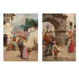 Witman Etelka Vizkeleti, A couple in a market courtyard; A musical trio (a pair), both oil on canvas