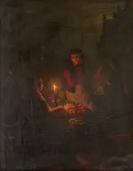 André Vermeulen, A candlelit market scene, oil on panel