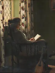 Stanley Thompson, The artist's wife Mary reading (The letter), oil on canvas