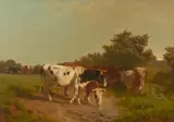 James Stark, Cattle watering at a stream, oil on canvas