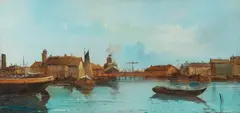 Toni Bordignon, Porto Veneziano, oil on canvas laid down on masonite