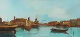 Toni Bordignon, Porto Veneziano, oil on canvas laid down on masonite