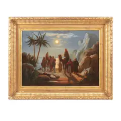 John Carlin, A moonlit caravan, oil on canvas