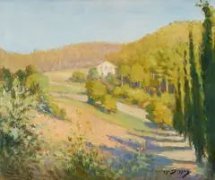 Lucienne Bisson, A summer landscape with cypress trees, oil on canvas