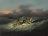 Joseph Heard, The U.S. Steam Frigate Mississippi in a typhoon, oil on canvas