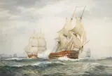 E. H. Dyason, The British Frigate Success attacking the French Genereux, watercolor on paper