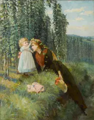 Charles Russell, A mother and daughter in a summer landscape, oil on canvas