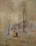A mother with her daughter gathering faggots by R.S.W. Robert McGown Coventry A.R.S.A, oil on canvas, offered Aug 2020