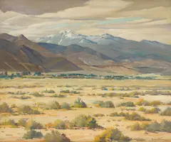 Gustave Cimiotti, A view of San Gorgonia from Palm Springs, oil on canvas board