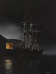 David Thimgan, A Whaling Barque in moonlight, oil on canvas