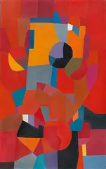 Hermann Bachmann, Figuren Orange, 1957, Öl auf Hartfaser