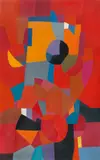 Hermann Bachmann, Figuren Orange, 1957, Öl auf Hartfaser