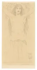 Fernand Khnopff, Sans titre (Femme aux bras levés) ou ,Une Martyre‘, Um 1900, Bleistift auf leichtem Karton