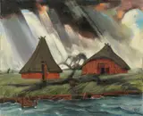 Max Kaus, Bauernhütten im Gewitterregen (Gewitter über der Elde)
